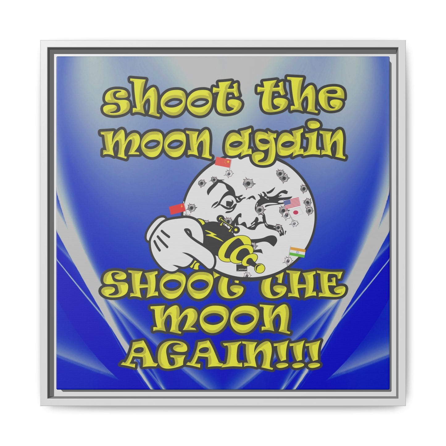 shoot the moon again - framed canvas art (blue-white wave)
