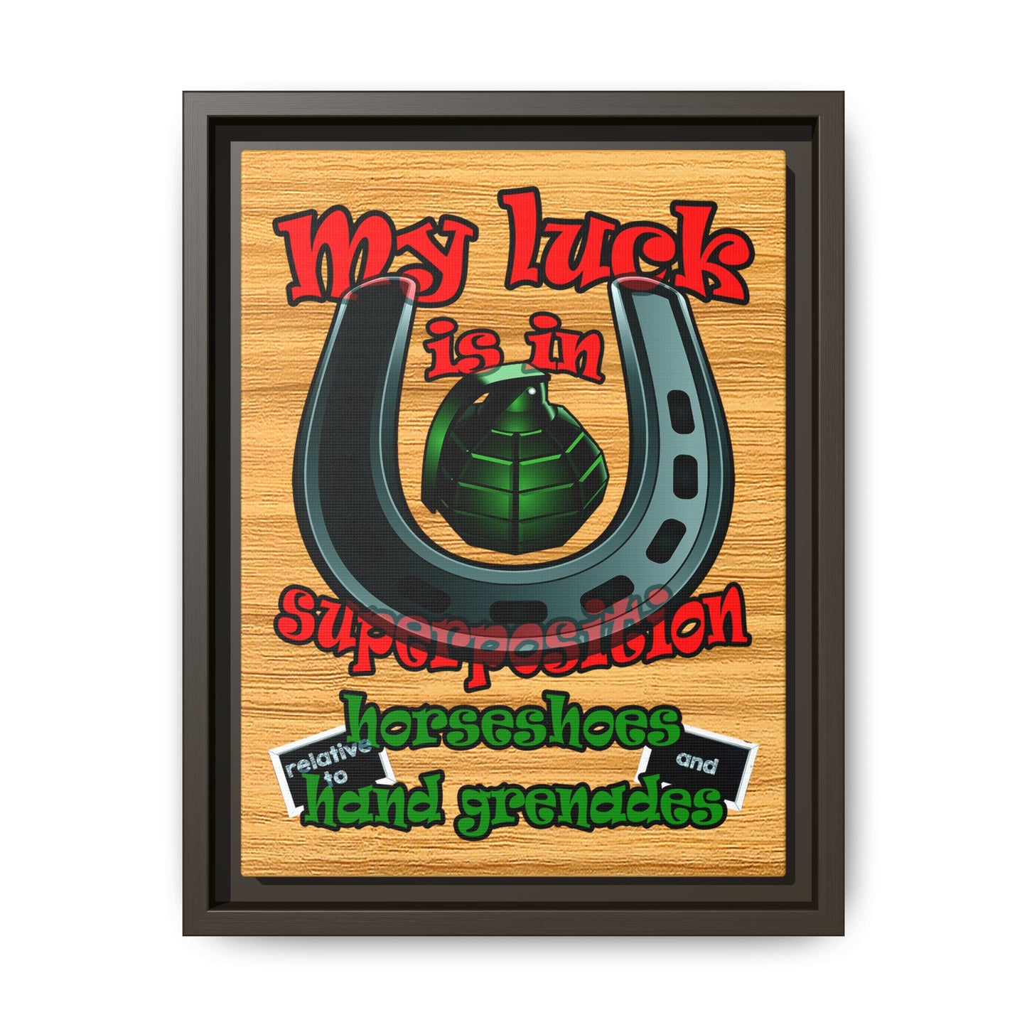 my luck - framed canvas art (butterscotch wood finish)