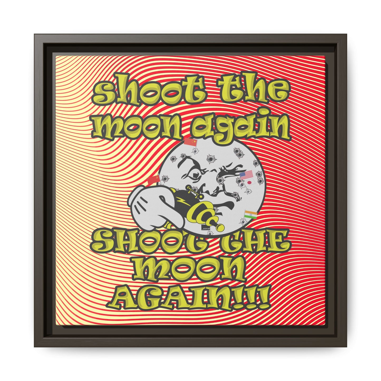 shoot the moon again - framed canvas art (yellow-orange wave)