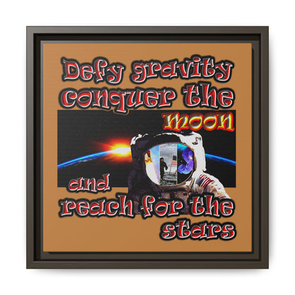 defy conquer reach - framed canvas art (light brown)