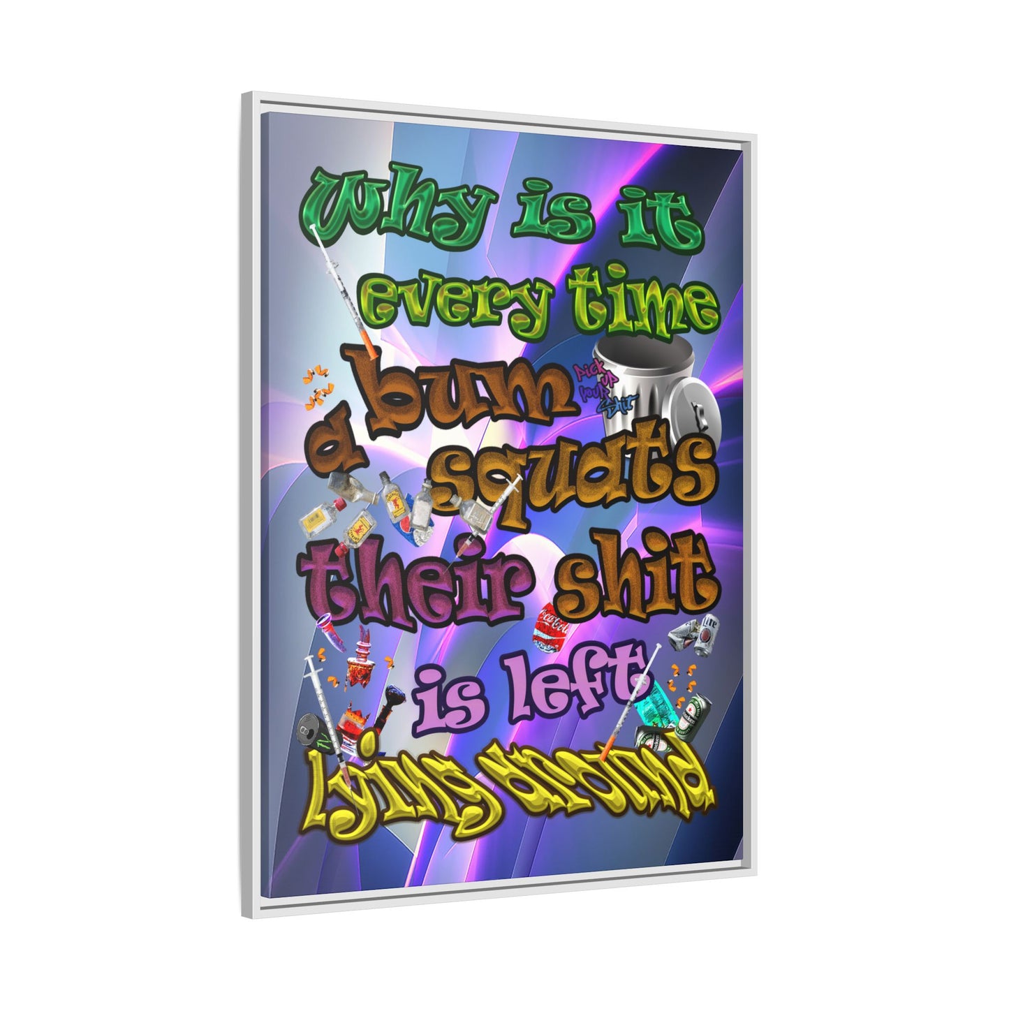the bum's shit - framed canvas art (grey-pink wave)