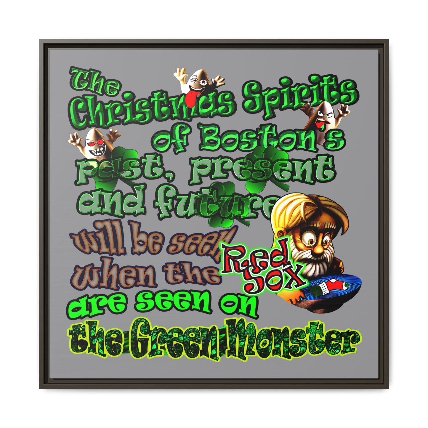 christmas spirits of boston - framed canvas art (grey)