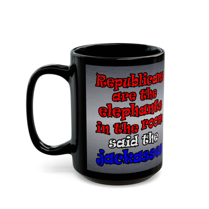 donkeys and elephants - Black Mug (brushed nickel)
