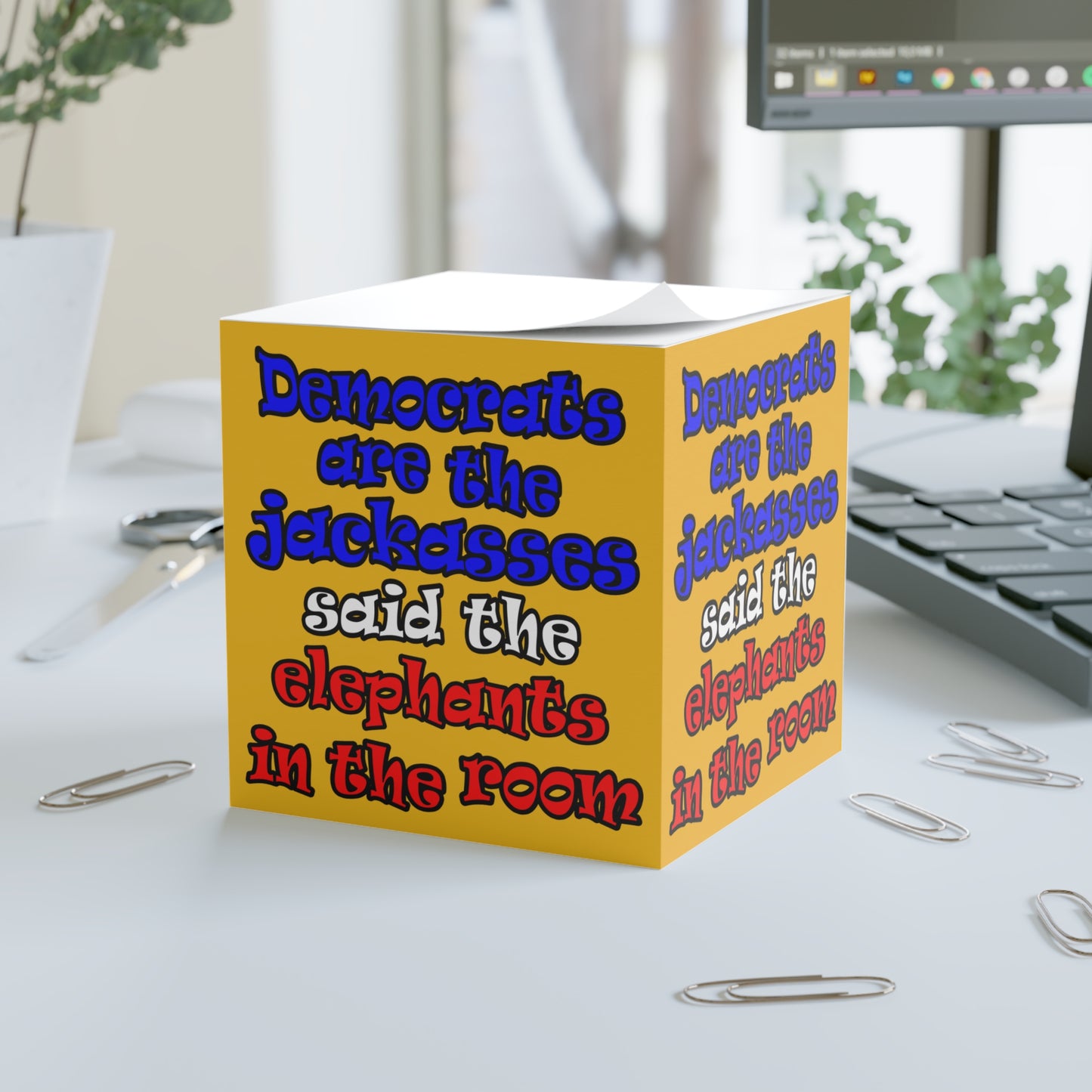 donkeys and elephants - note cube (yellow)