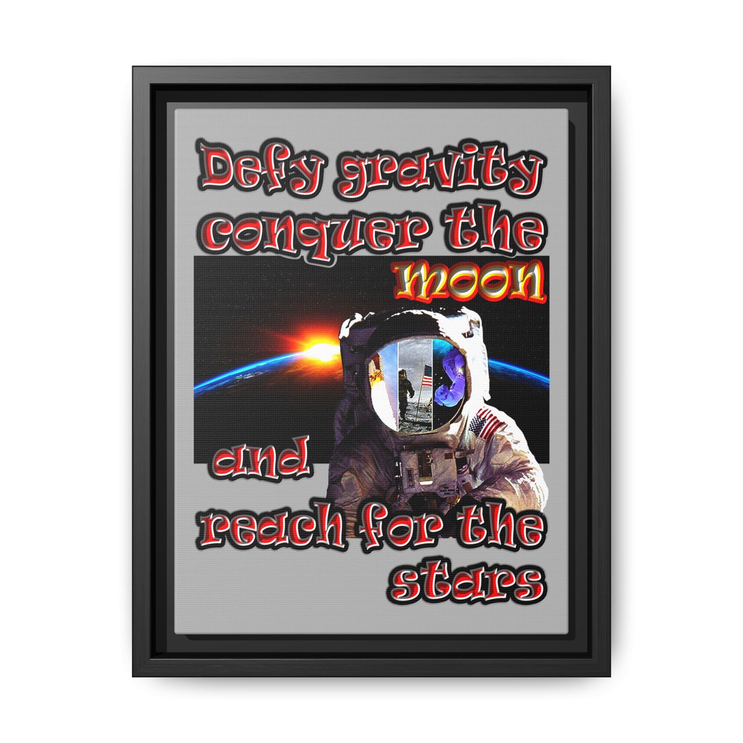 defy conquer reach - framed canvas art (light grey)