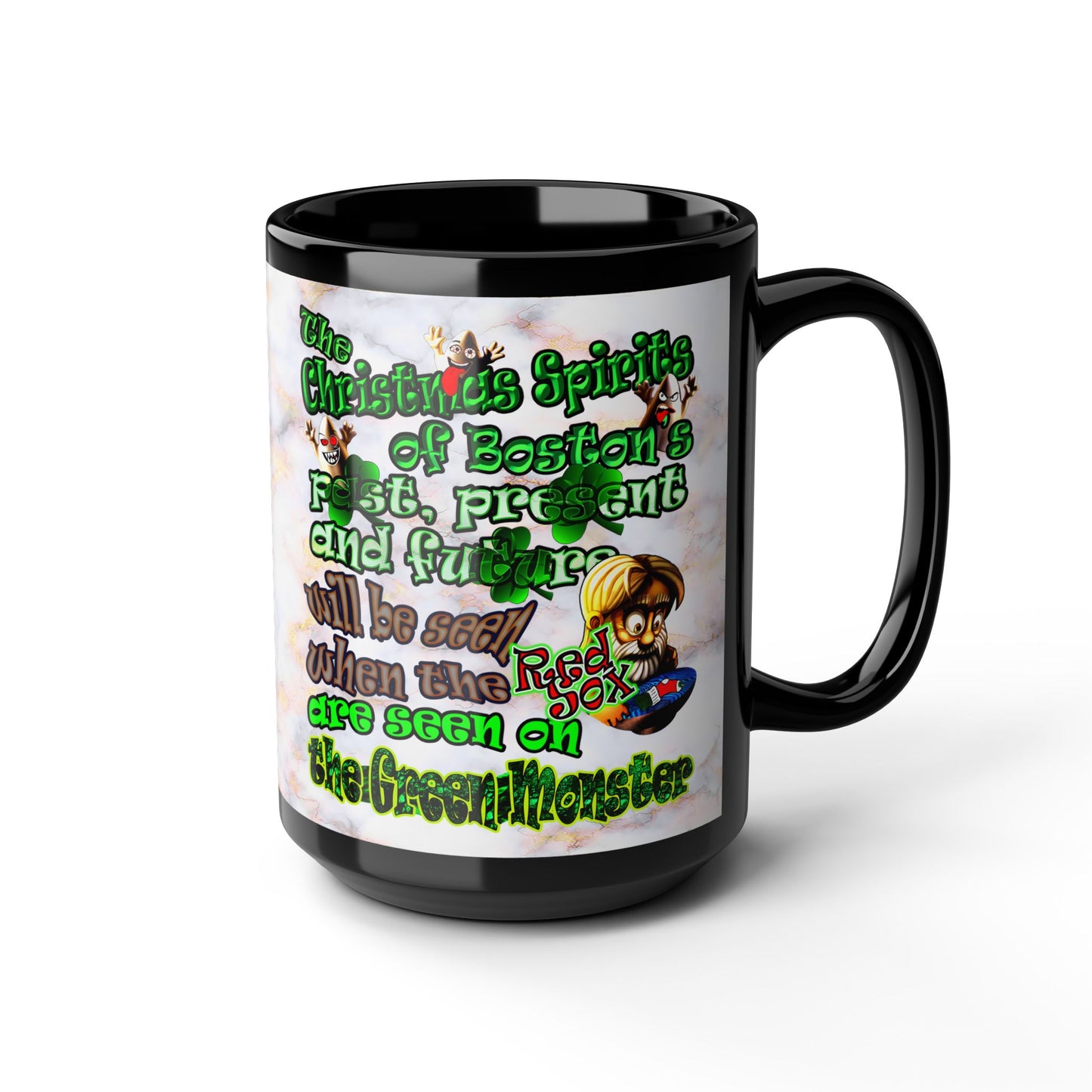 christmas spirits of boston - Black Mug (white marble)