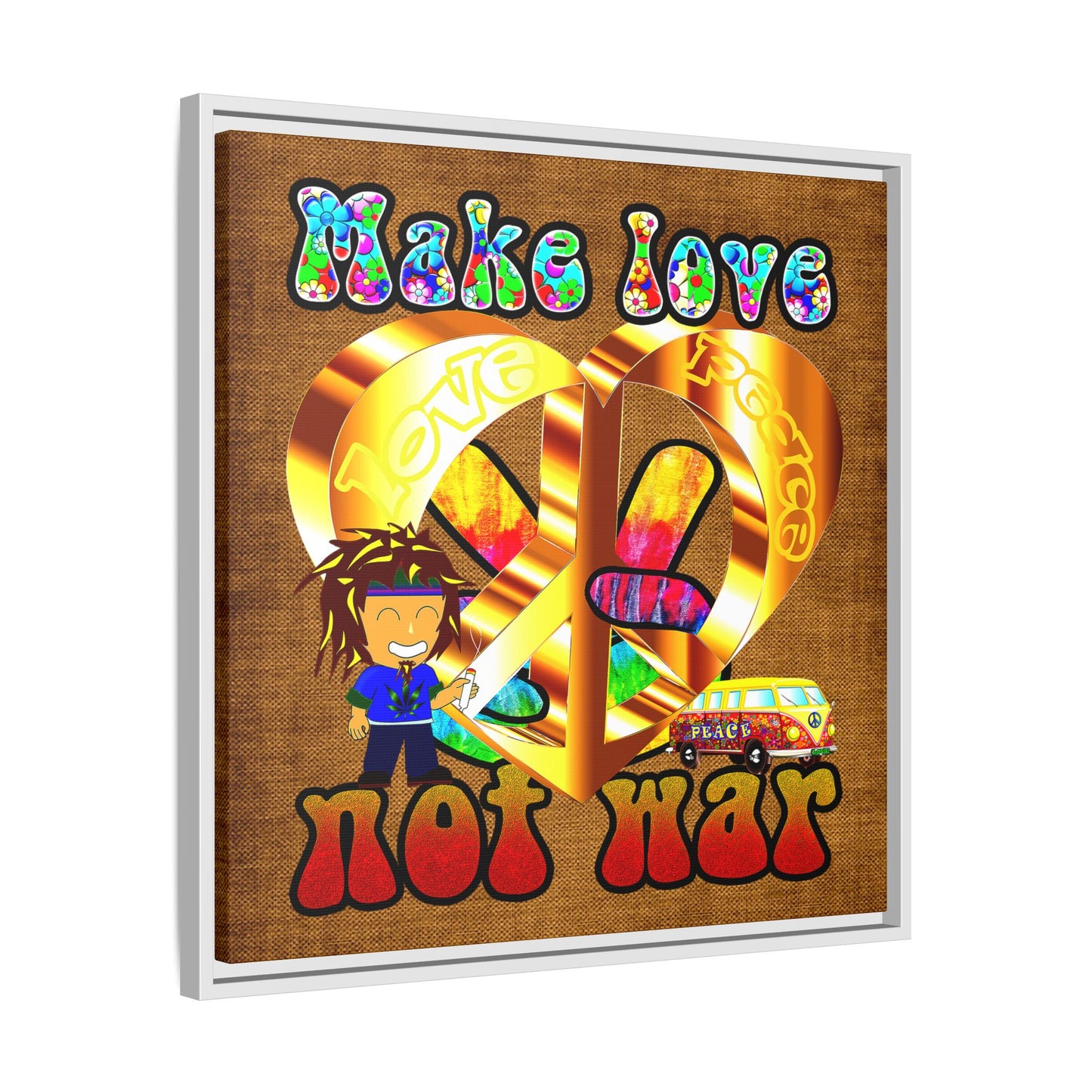 love peace - framed canvas art (brown papyrus)