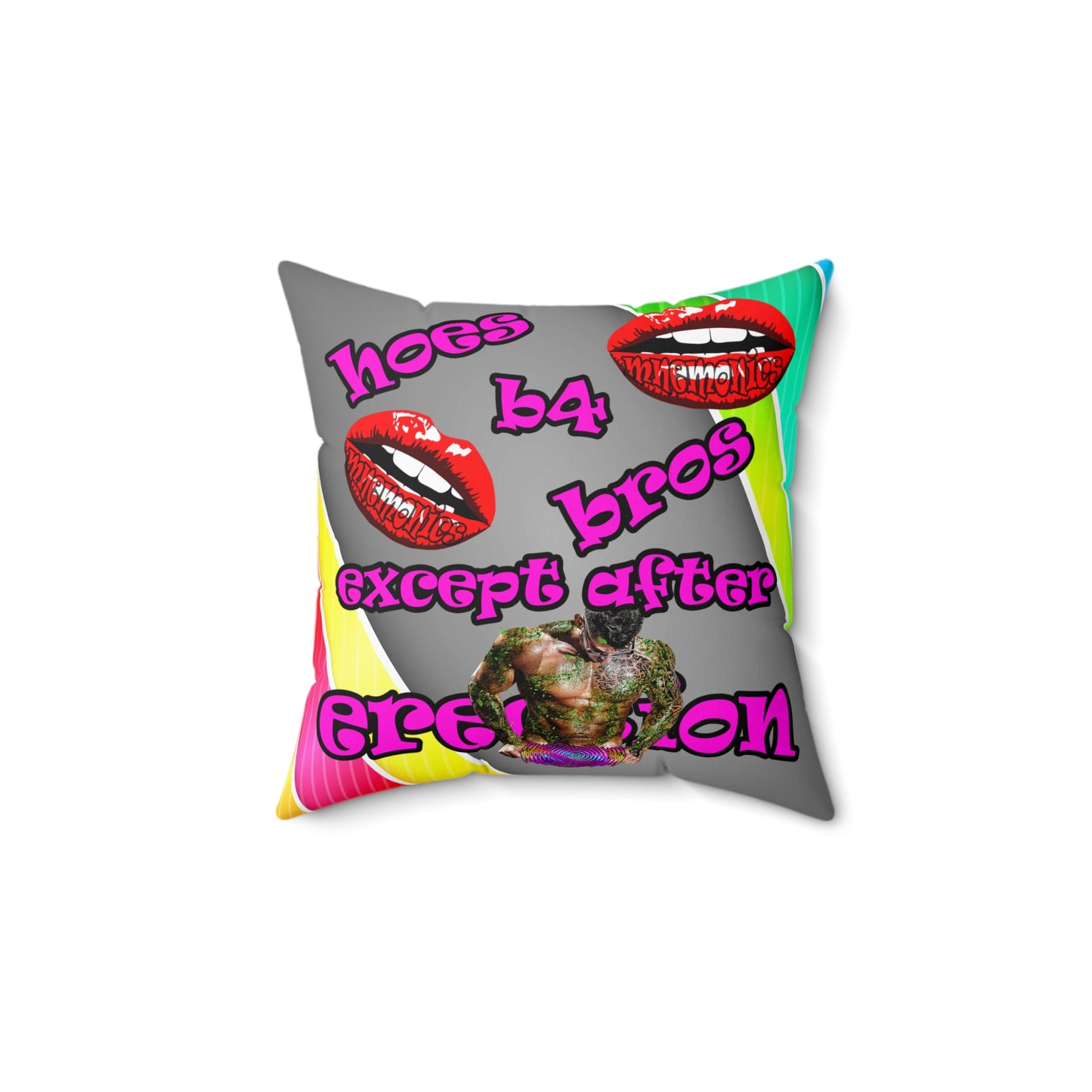 hoes b4 bros - Spun Polyester Square Pillow - (rainbow split)