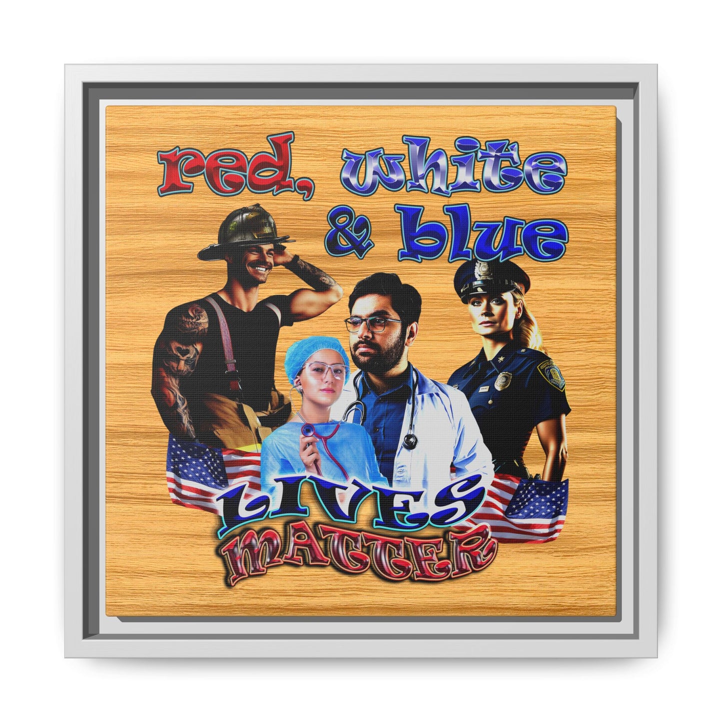 rw&b lives matter - framed canvas art (butterscotch wood finish)