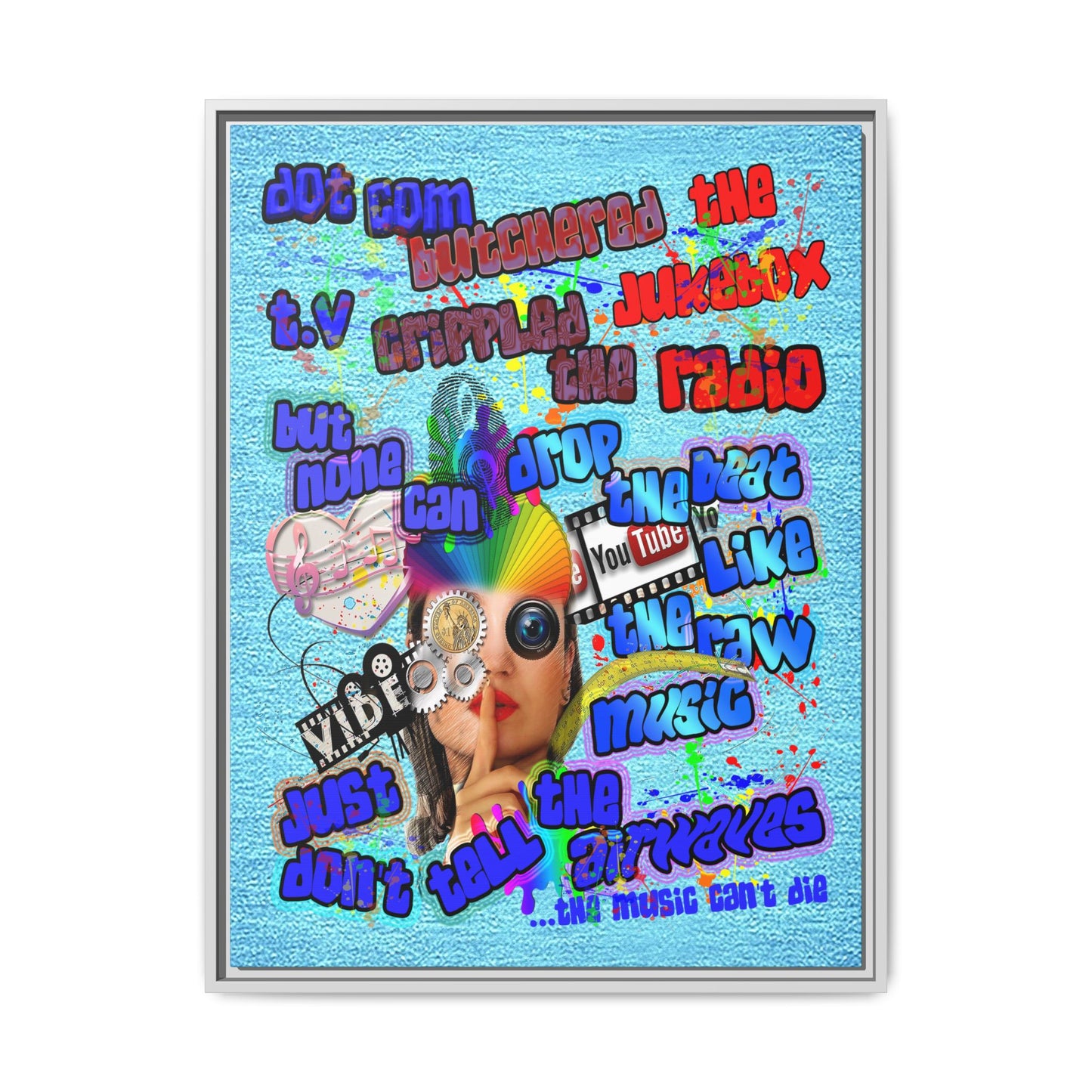 drop the beat - framed canvas art (faded blue)
