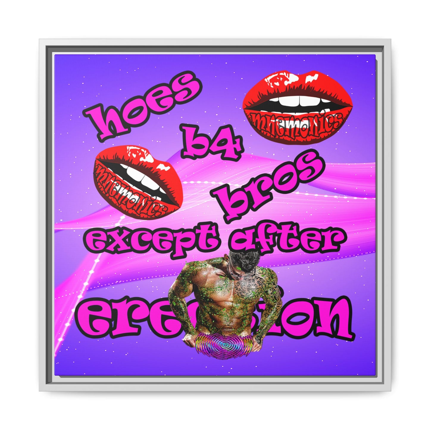 hoes b4 bros - framed canvas art (purple-pink wave)
