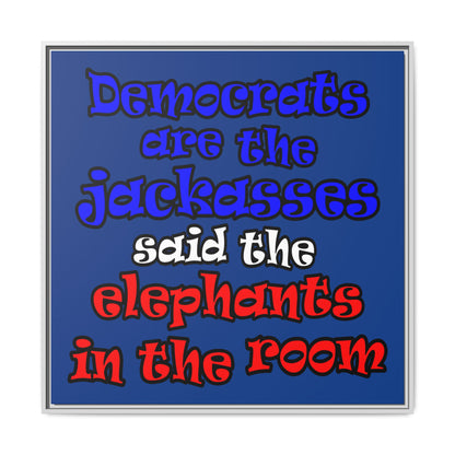 donkeys and elephants - framed canvas art (dark blue)