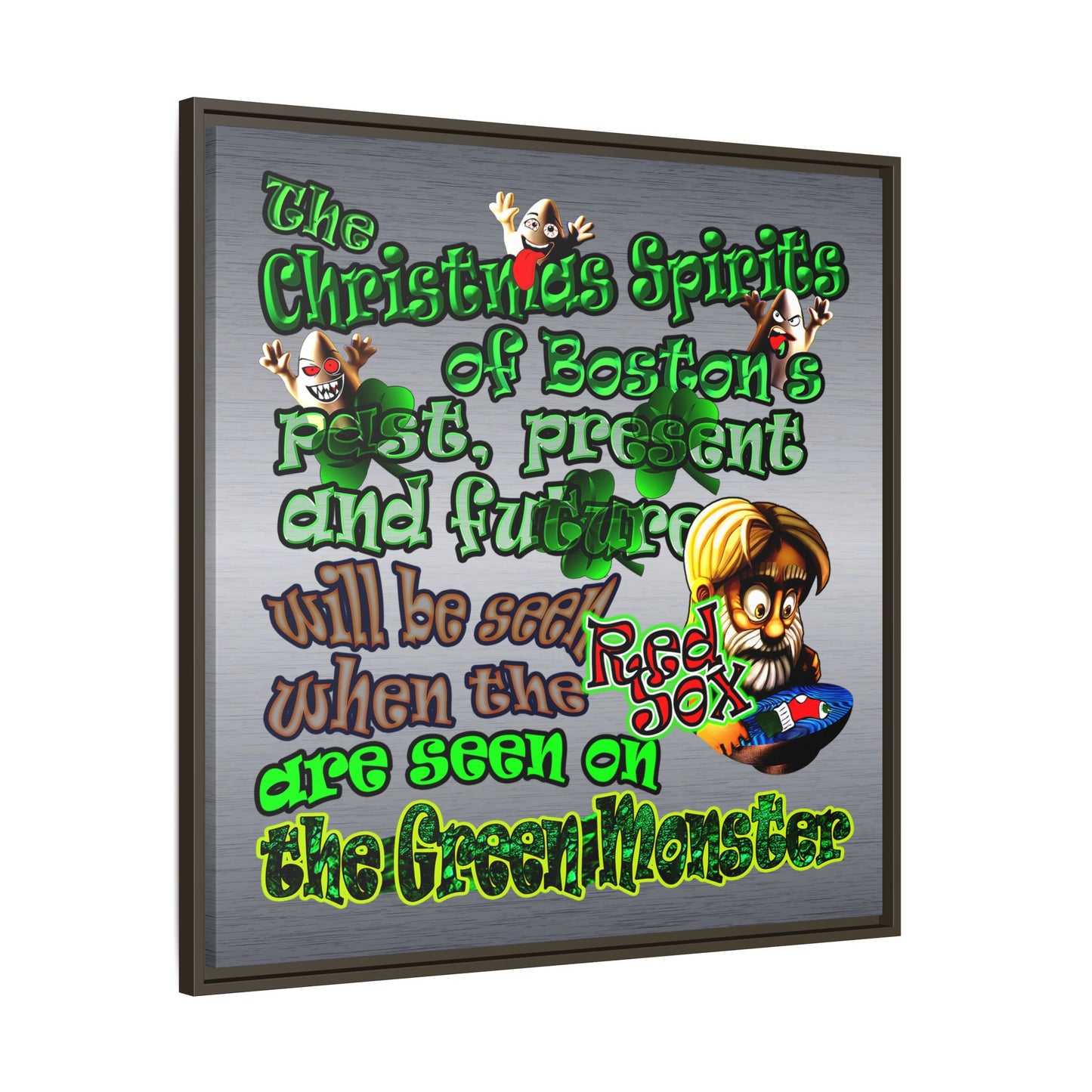 christmas spirits of boston - framed canvas art (brushed nickel)