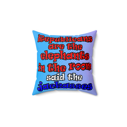donkeys and elephants - Spun Polyester Square Pillow - (light blue-purple wave)