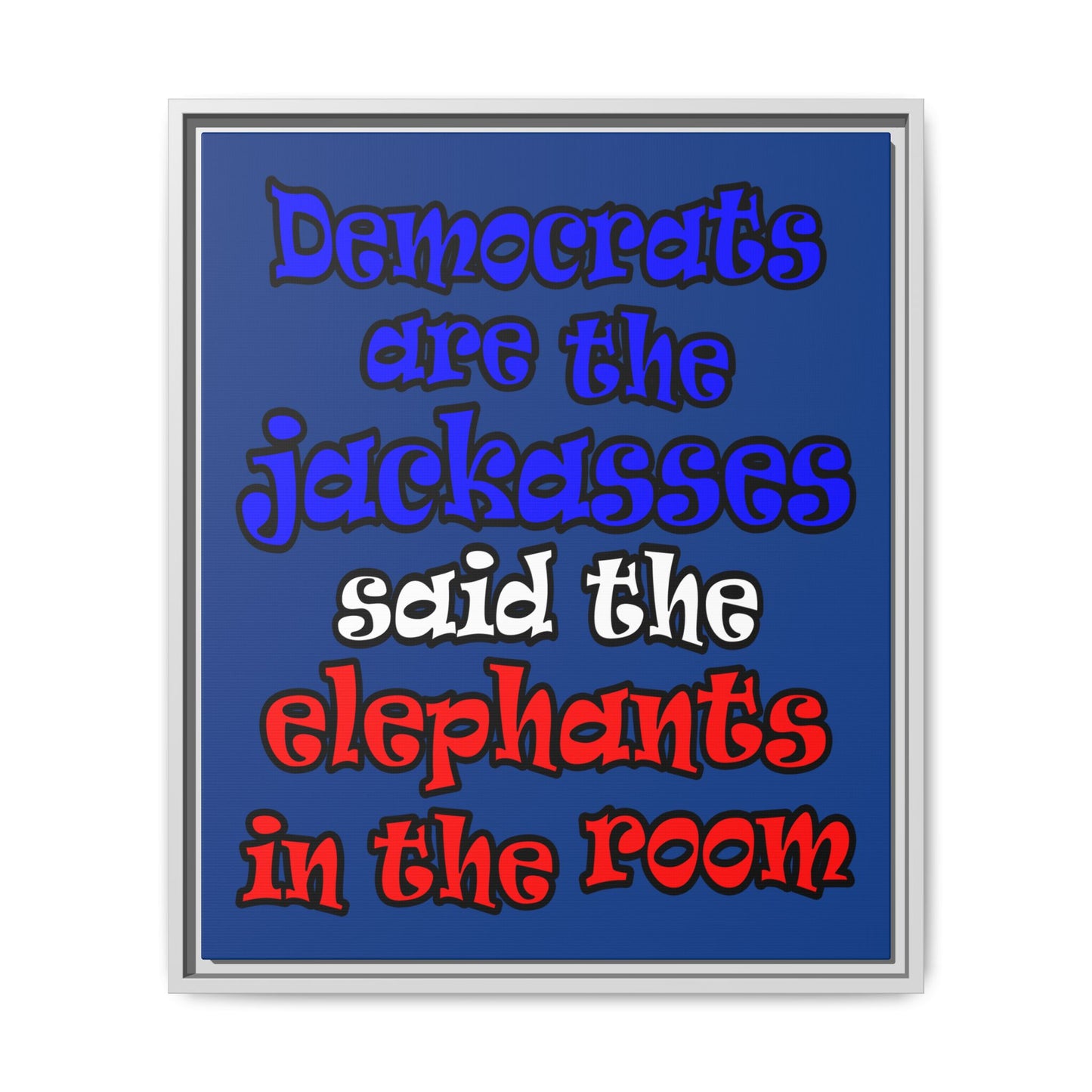 donkeys and elephants - framed canvas art (dark blue)