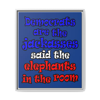 donkeys and elephants - framed canvas art (dark blue)