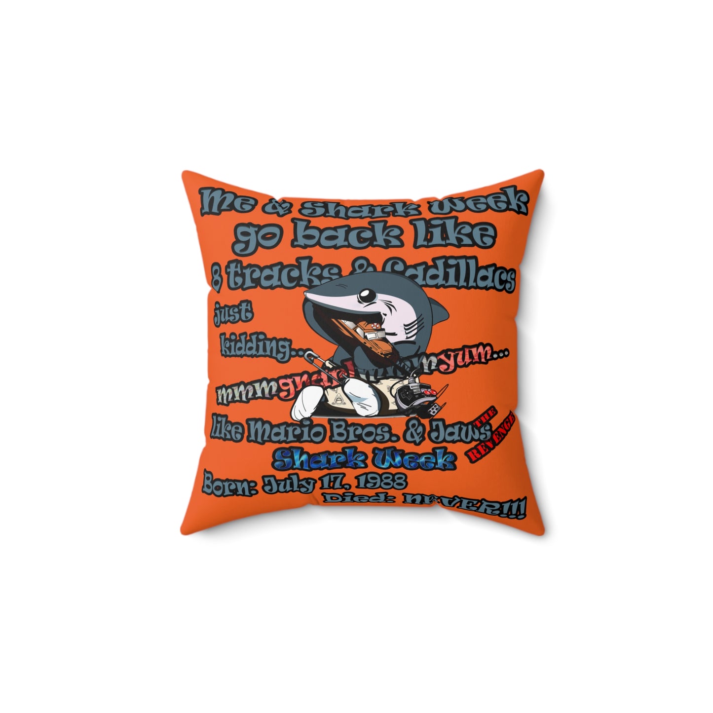 shark week - Faux Suede Square Pillow - (orange)