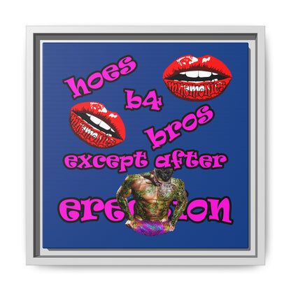 hoes b4 bros - framed canvas art (dark blue)