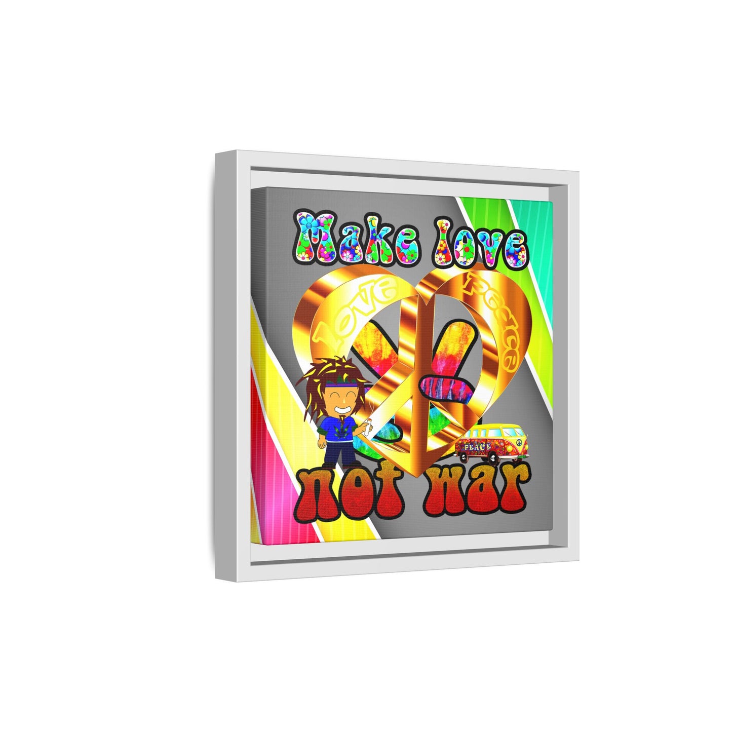 love peace - framed canvas art (rainbow split)