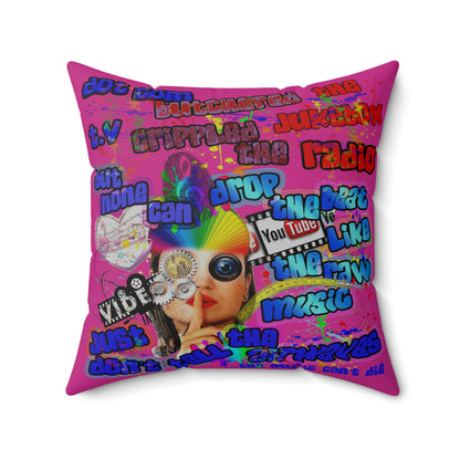 drop the beat - Spun Polyester Square Pillow - (pink)