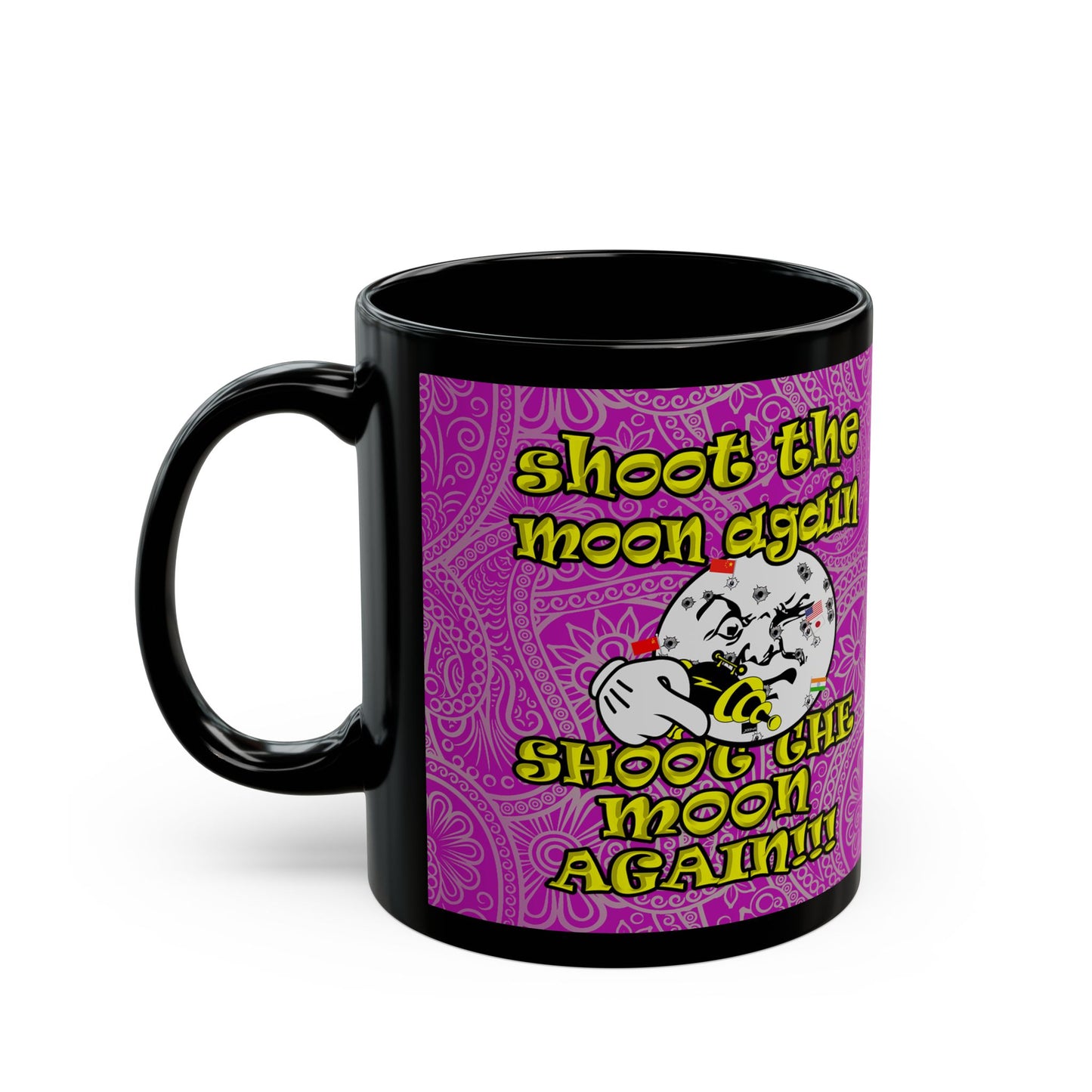 shoot the moon again - Black Mug (pink swirl)