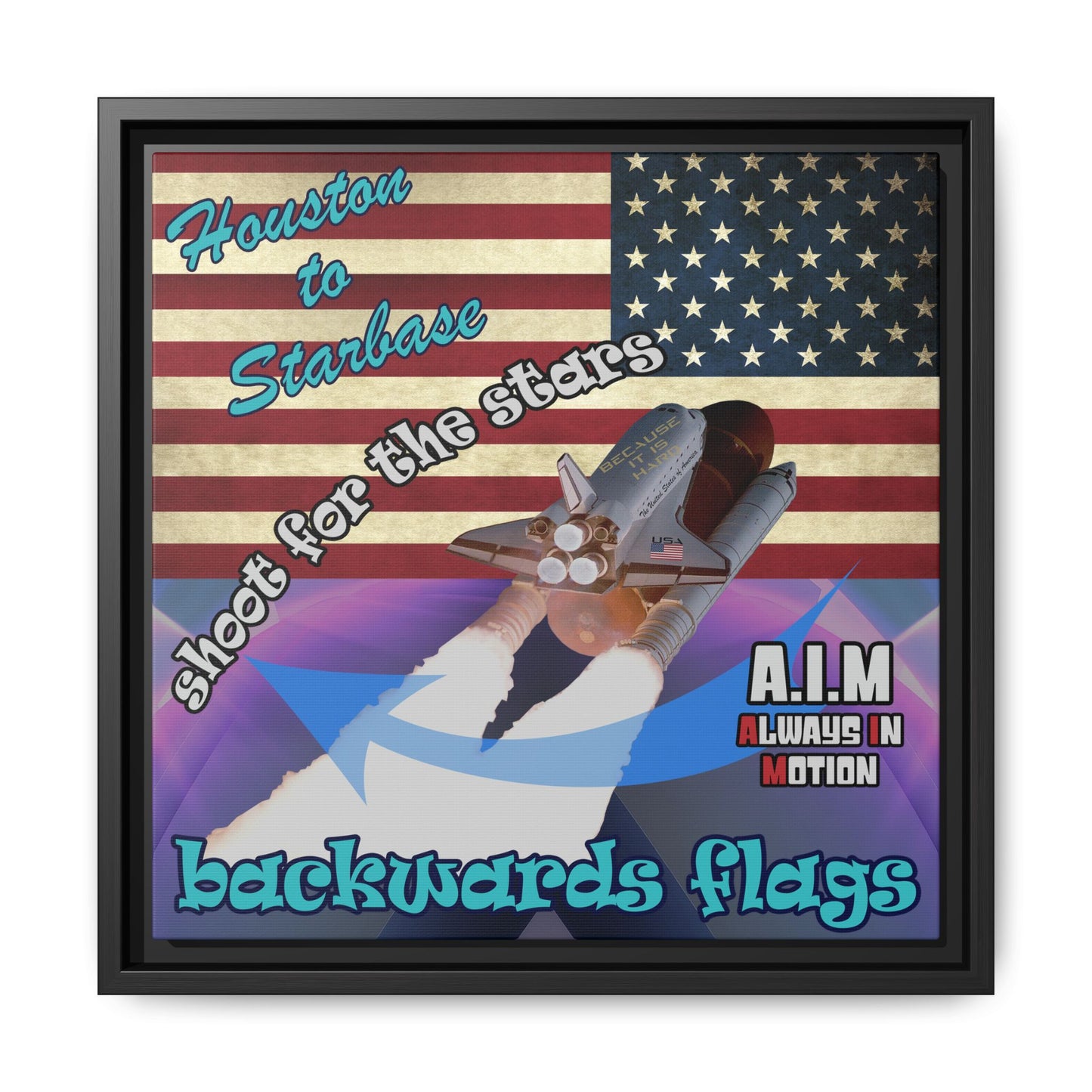 shoot for the stars - framed canvas art (grey-pink wave)