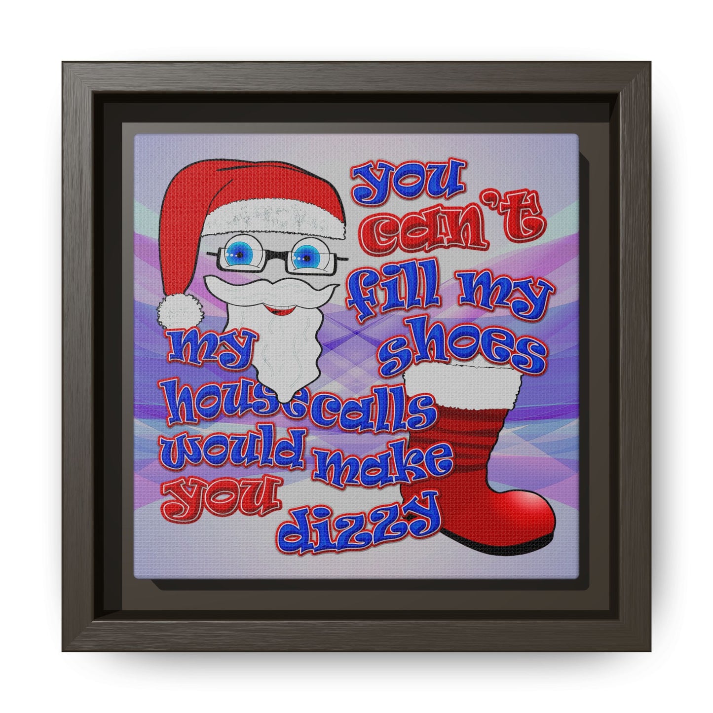 santa's shoes - framed canvas art (light blue-pink wave)