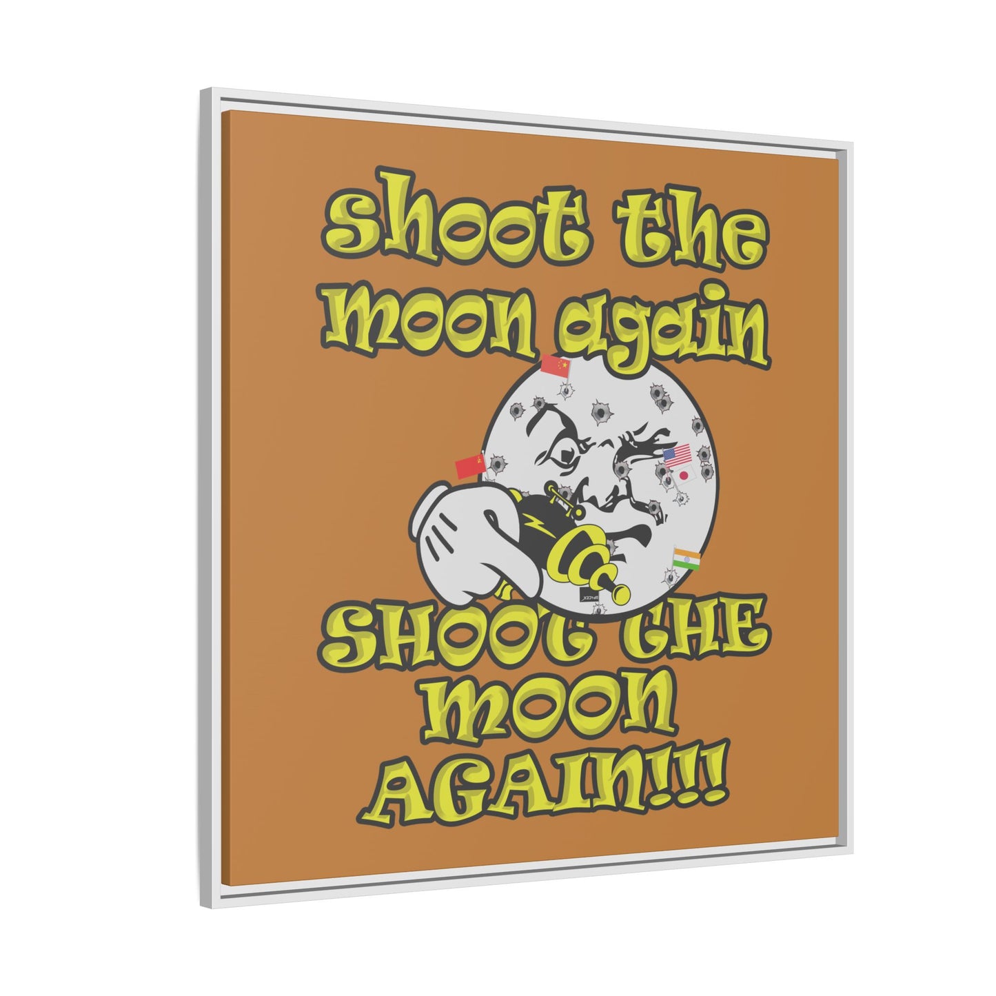 shoot the moon again - framed canvas art (light brown)