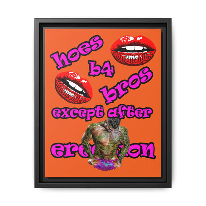 hoes b4 bros - framed canvas art (orange)