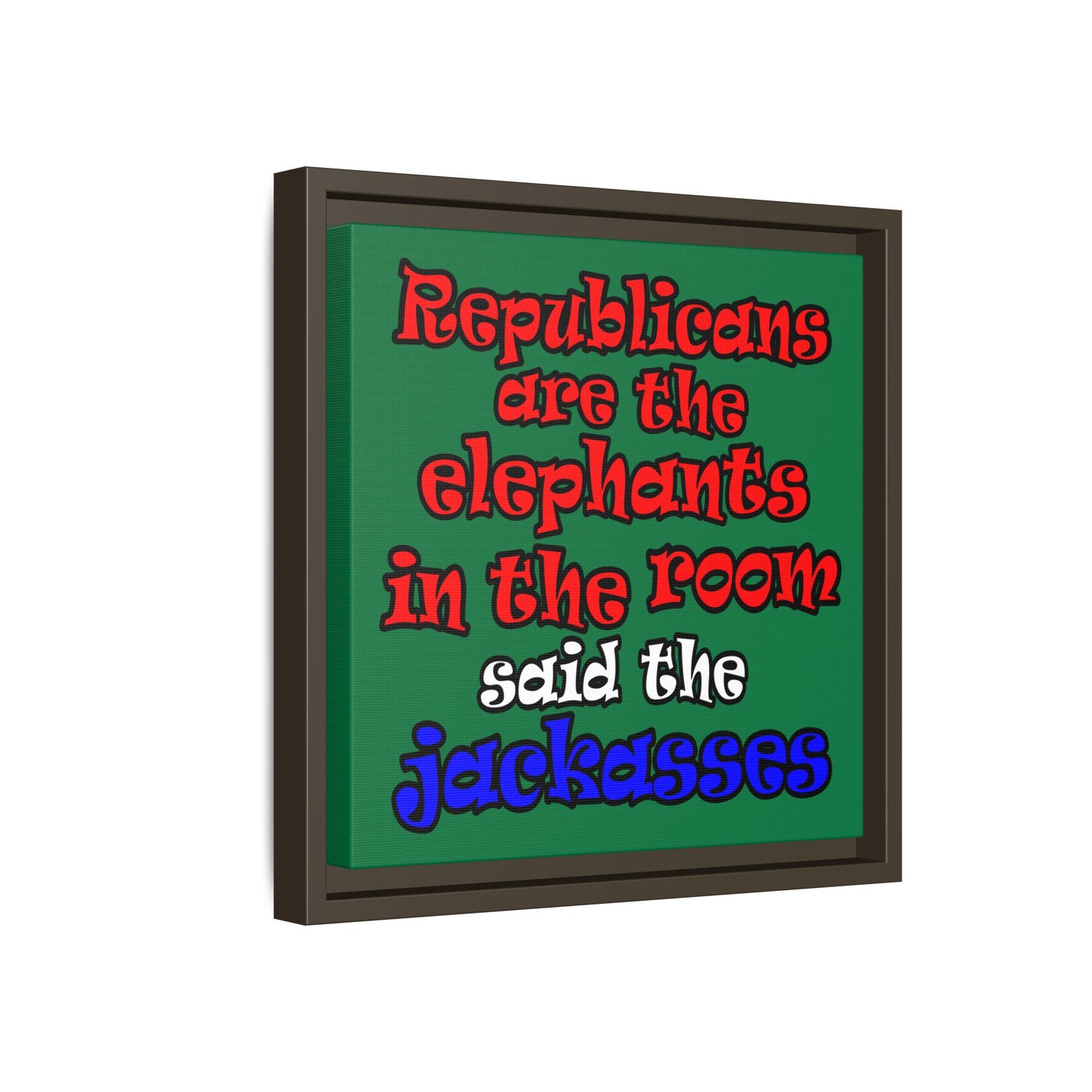 donkeys and elephants - framed canvas art (dark green)