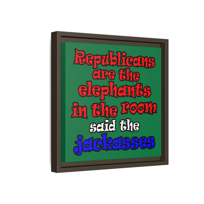 donkeys and elephants - framed canvas art (dark green)
