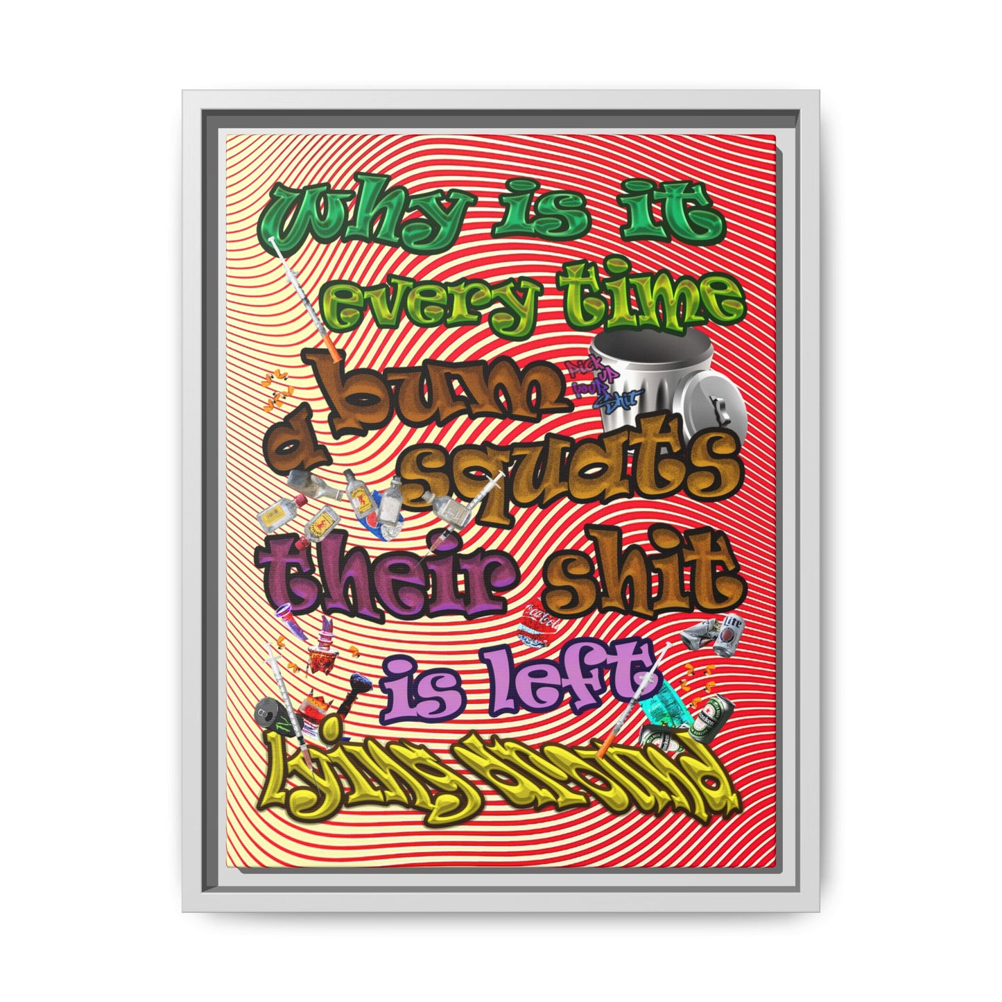the bum's shit - framed canvas art (yellow-orange wave)