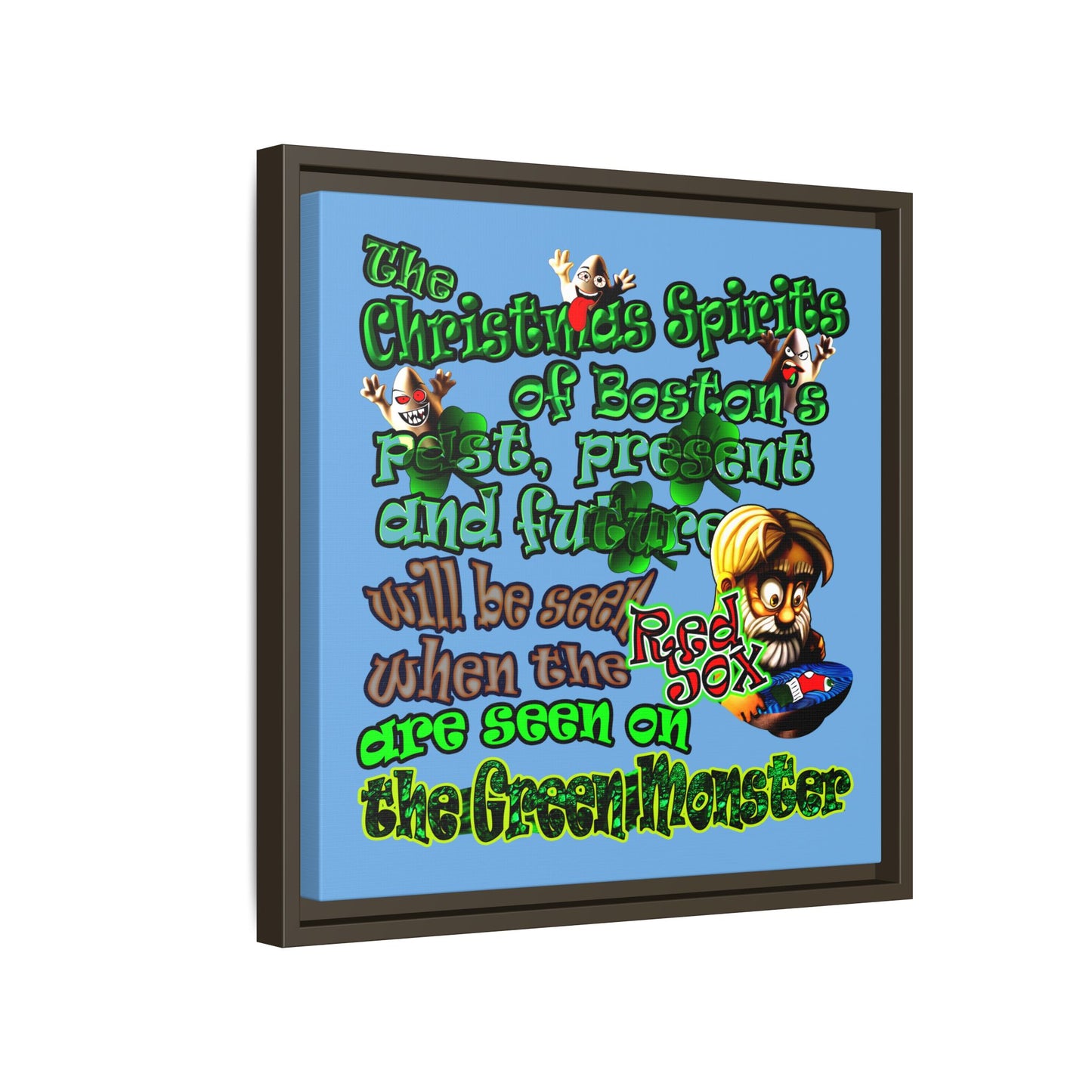 christmas spirits of boston - framed canvas art (light blue)