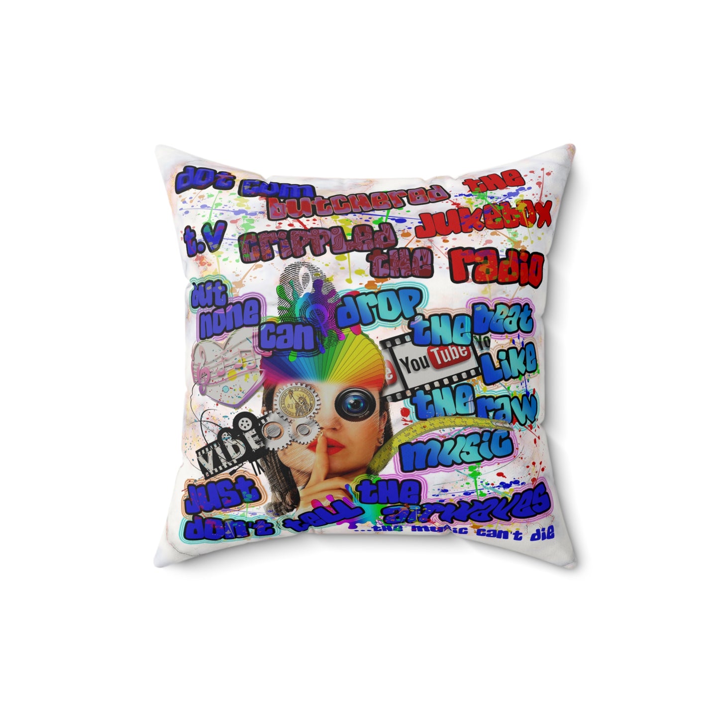 drop the beat - Faux Suede Square Pillow - (white marble)
