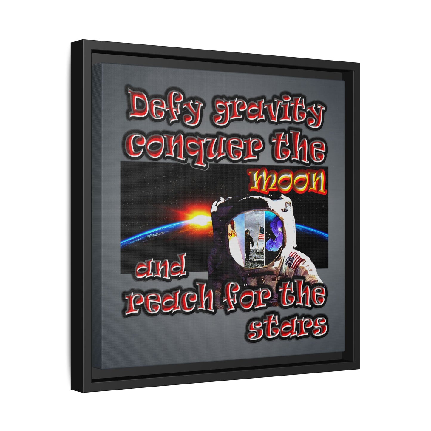 defy conquer reach - framed canvas art (grey-light grey)