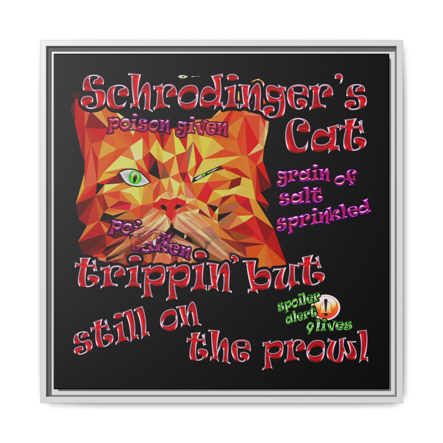 schrodinger's cat - framed canvas art (black)
