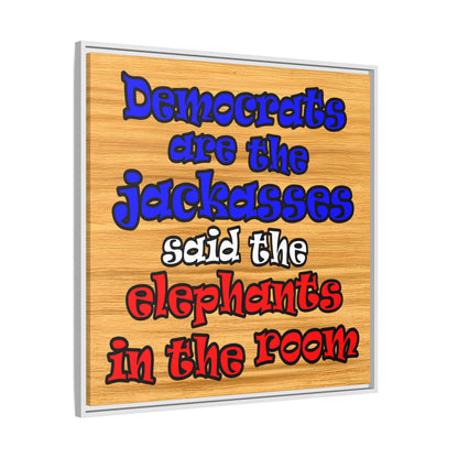 donkeys and elephants - framed canvas art (butterscotch wood finish)