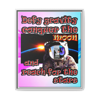 defy conquer reach - framed canvas art (light blue-pink wave)