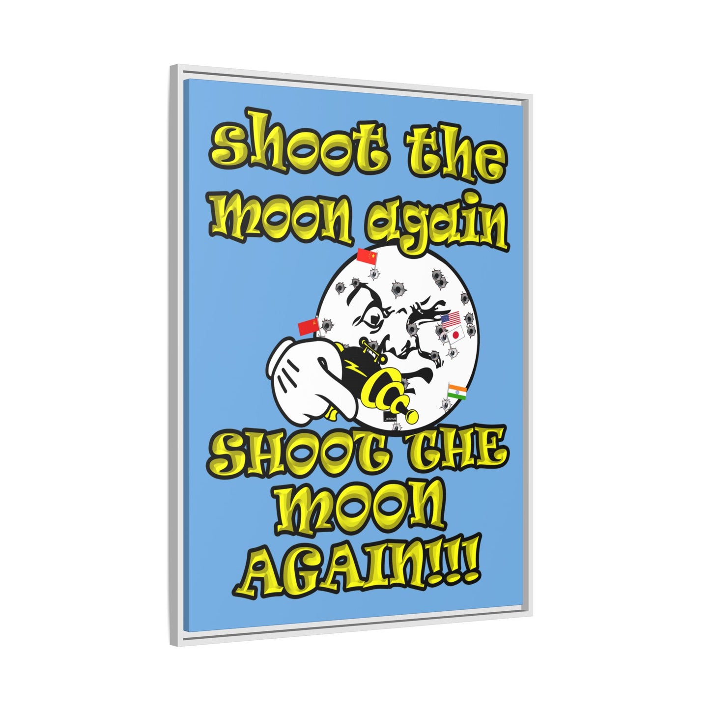 shoot the moon again - framed canvas art (light blue)