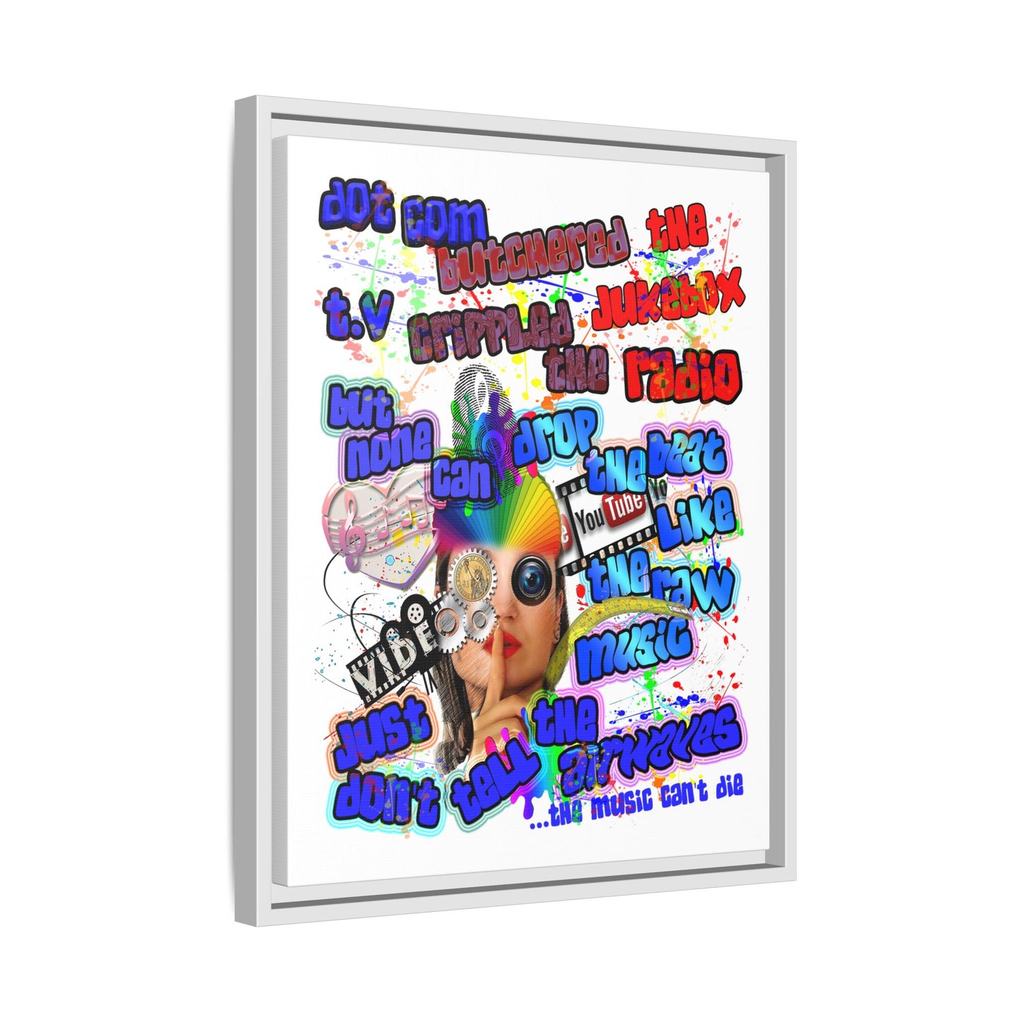 drop the beat - framed canvas art (white)