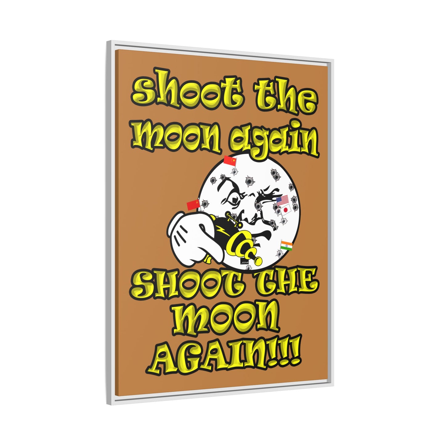 shoot the moon again - framed canvas art (light brown)