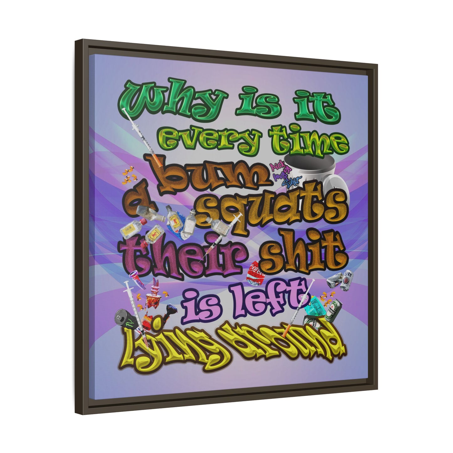 the bum's shit - framed canvas art (light blue-pink wave)