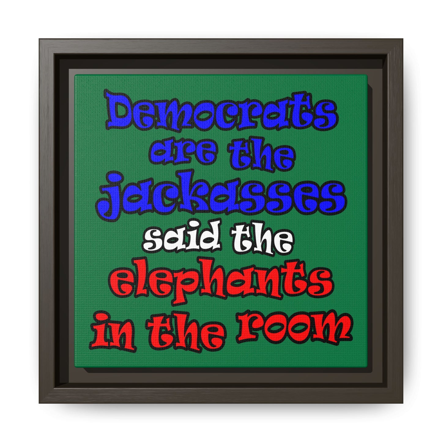 donkeys and elephants - framed canvas art (dark green)