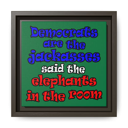 donkeys and elephants - framed canvas art (dark green)