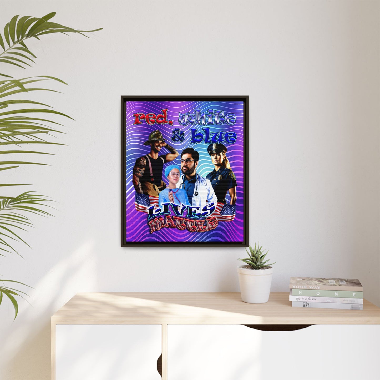 rw&b lives matter - framed canvas art (purple wave)