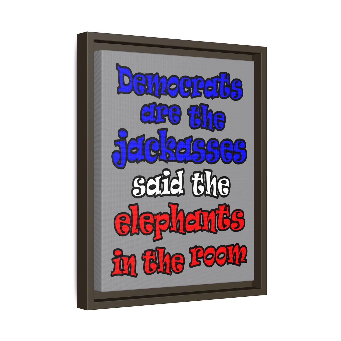 donkeys and elephants - framed canvas art (grey)