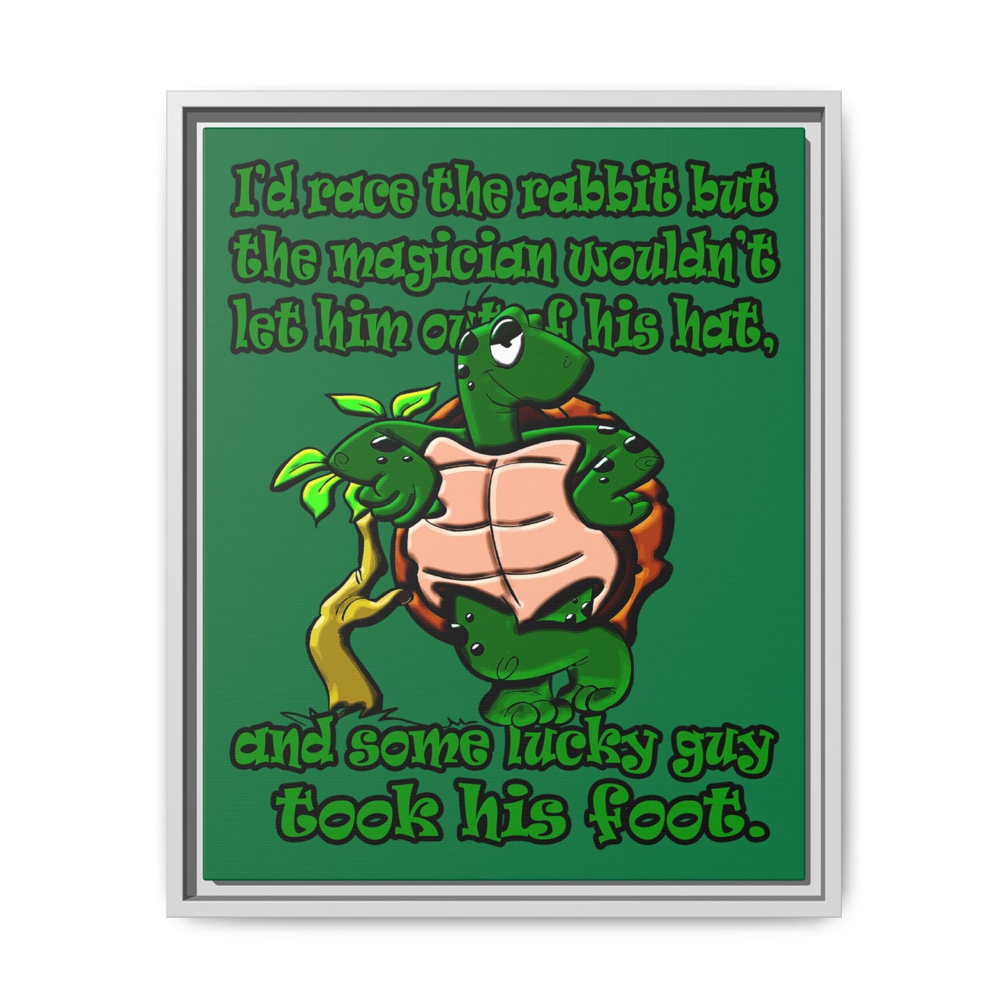 turtle race - framed canvas art (dark green)