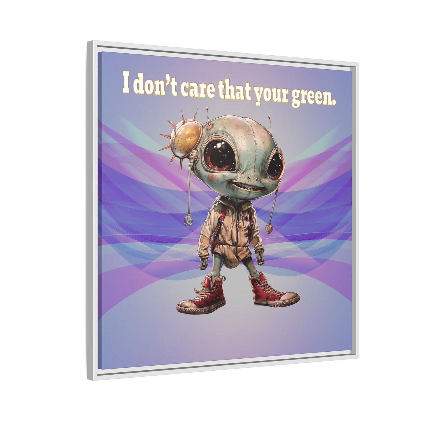 I don't care that your green - framed canvas art (light blue-pink wave)