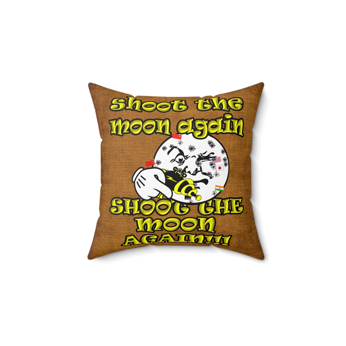 shoot the moon again - Spun Polyester Square Pillow - (dichromatic brown papyrus)