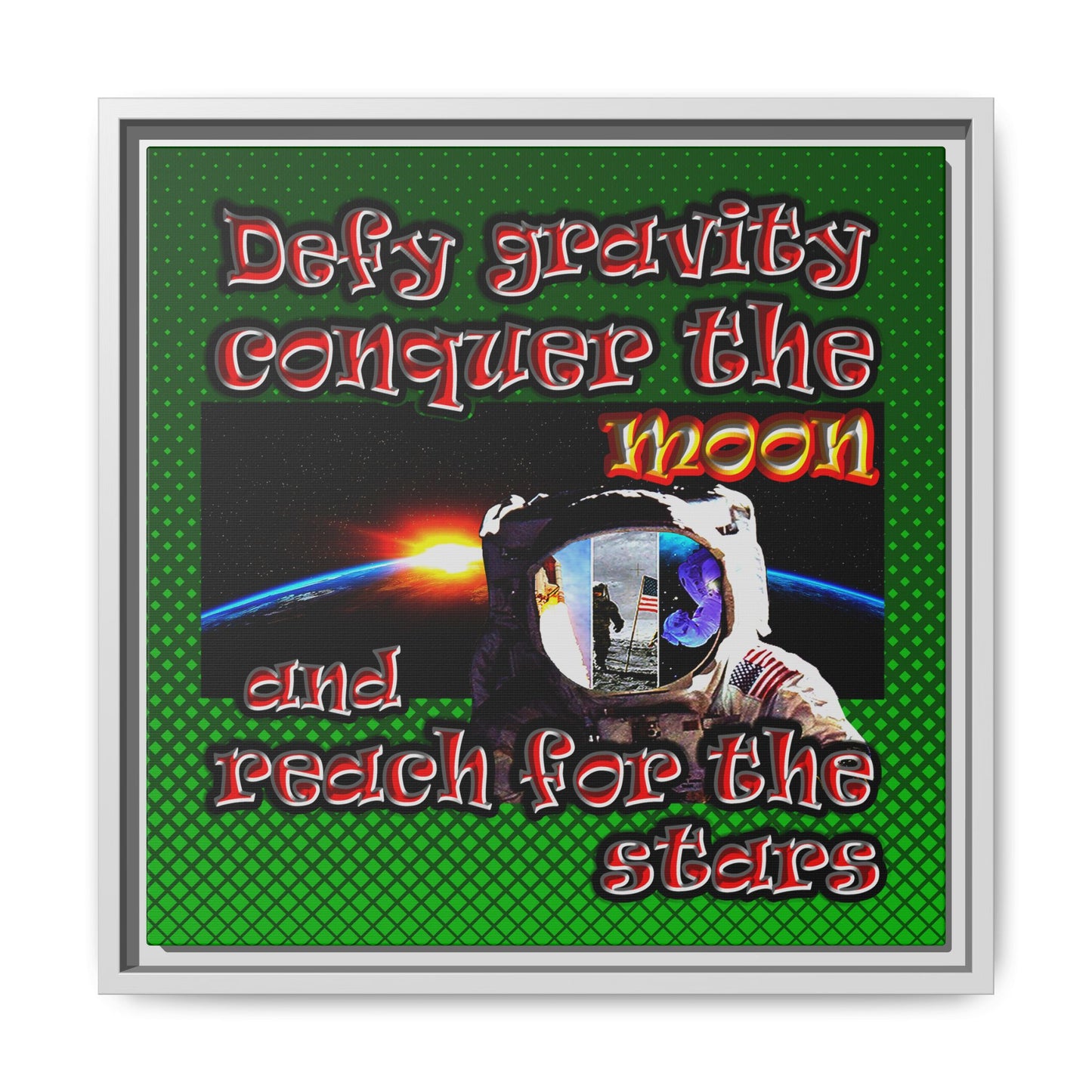 defy conquer reach - framed canvas art (logo green)